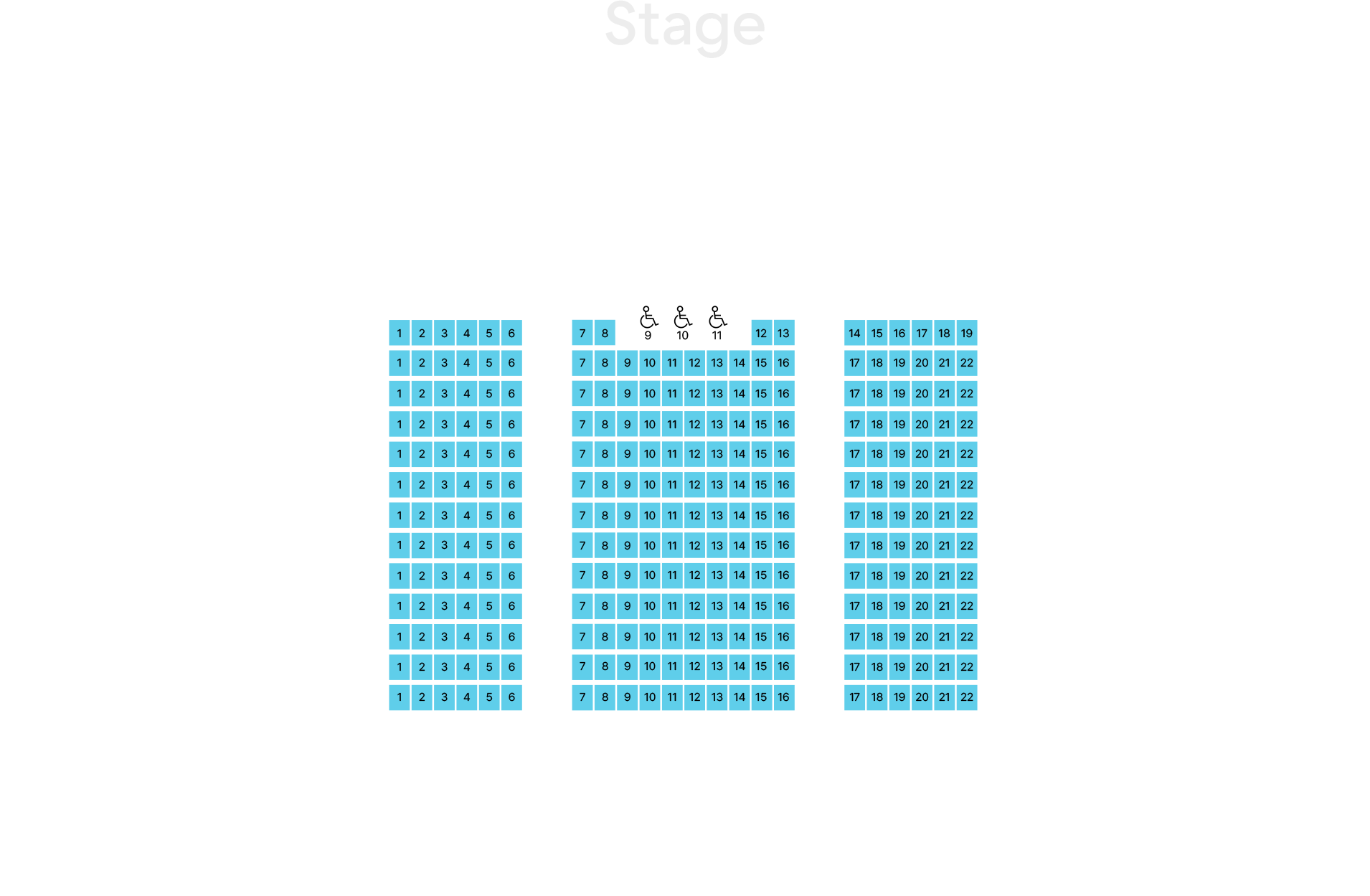 Performance Hall 1st floor seating chart